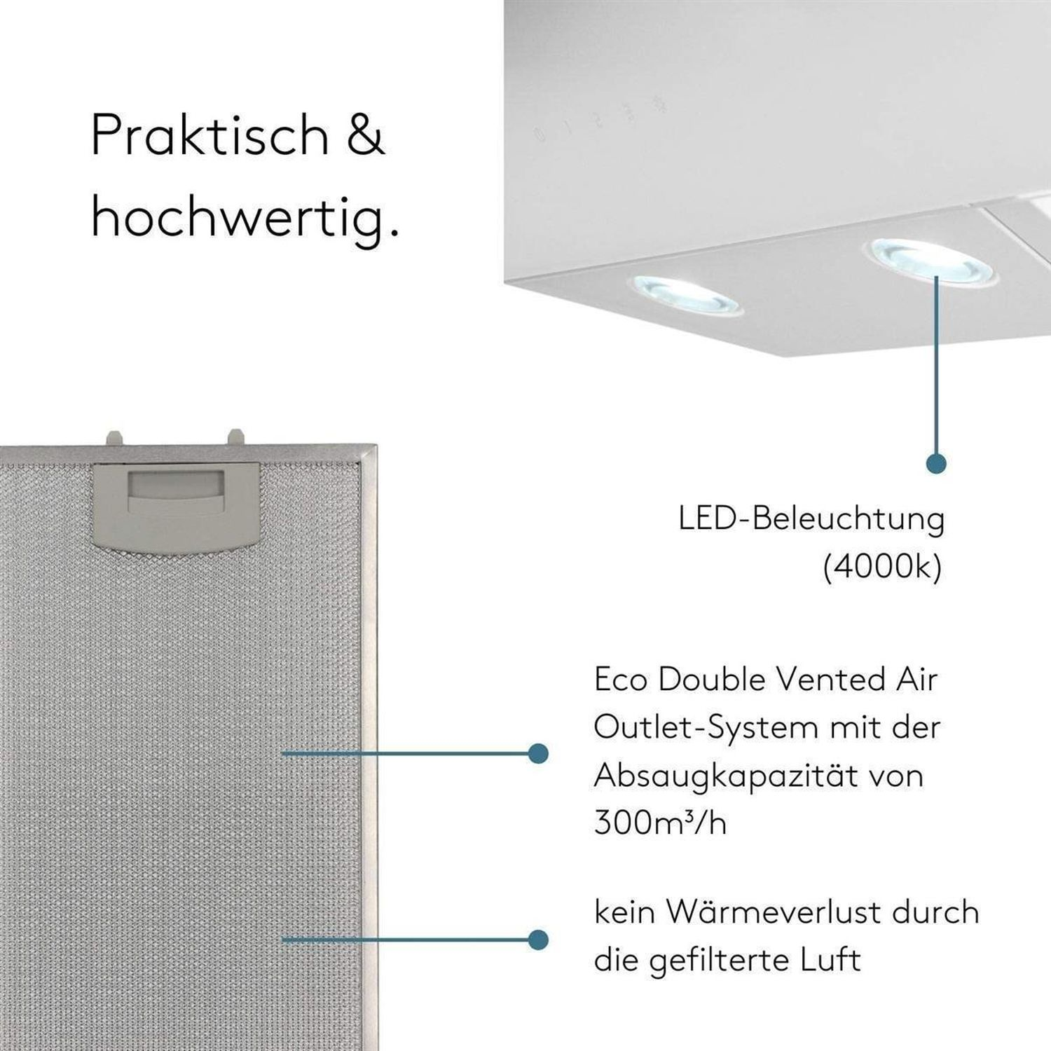 Hotte aspirante avec éclairage LED et filtre métallique. Pratique et de qualité.