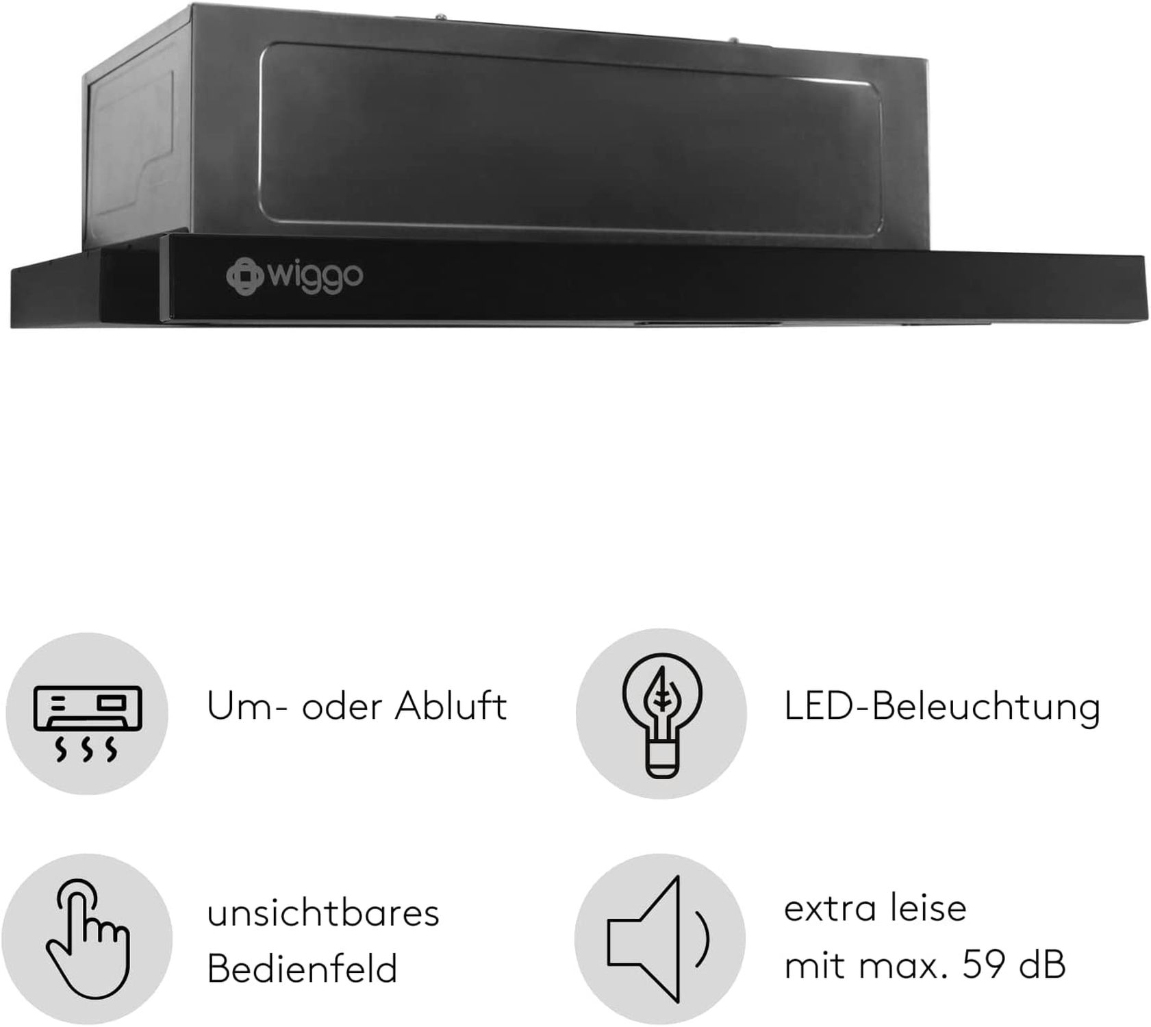 Wiggo Dunstabzugshaube mit Umluft/Abluft, LED, Touch, leise.