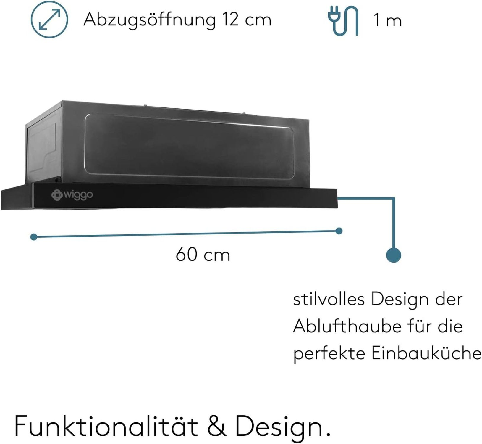 Edelstahl-Dunstabzugshaube mit 12cm Öffnung, 60cm Breite.