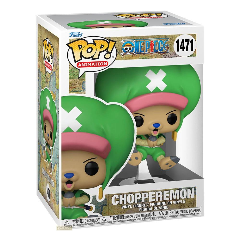 Funko Pop! Vinyl Figur von Chopperemon aus One Piece, mit grünem Hut und rosa Band.