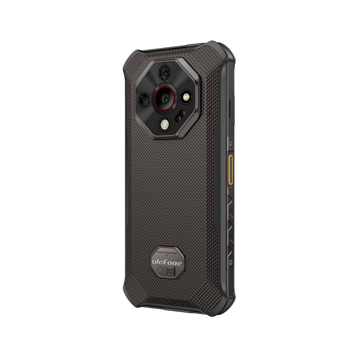 Wytrzymały czarny smartfon z wieloobiektywowym aparatem i logo UleFone.