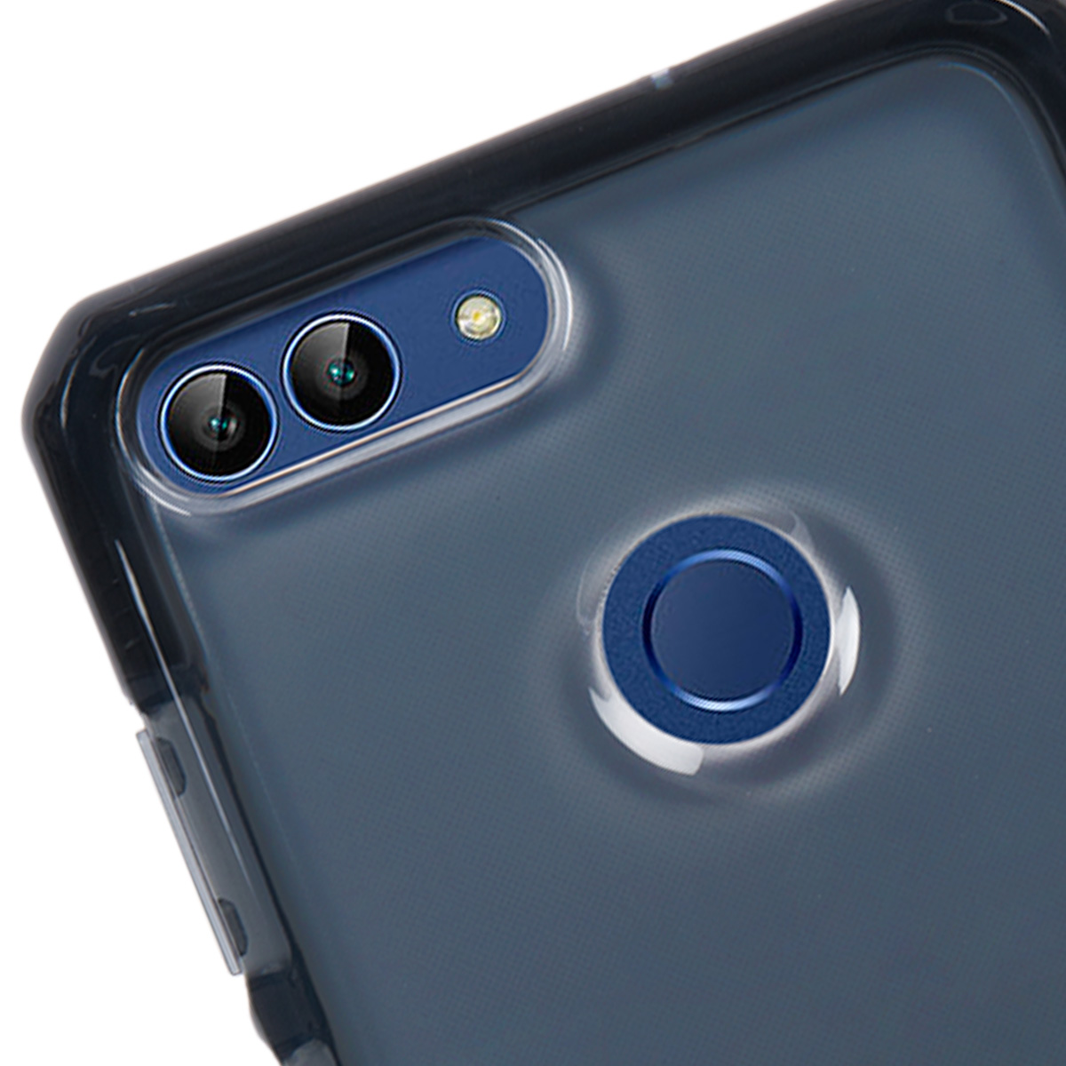 Retro di uno smartphone con doppie fotocamere, flash e sensore di impronte digitali.