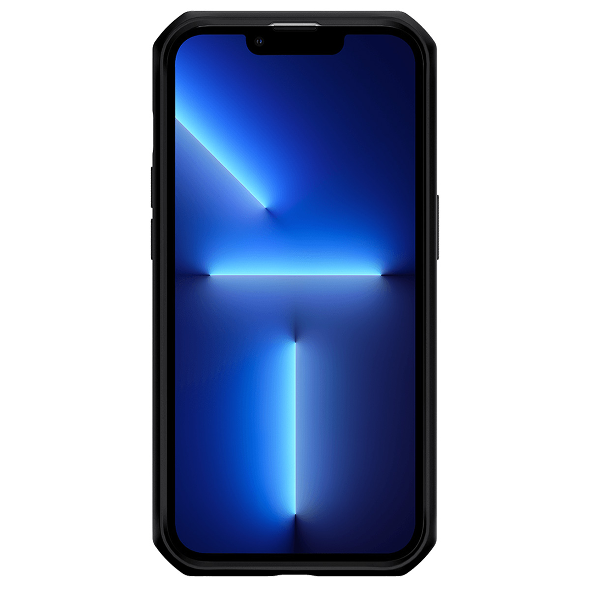 Uno smartphone nero con uno sfondo blu e una tacca.