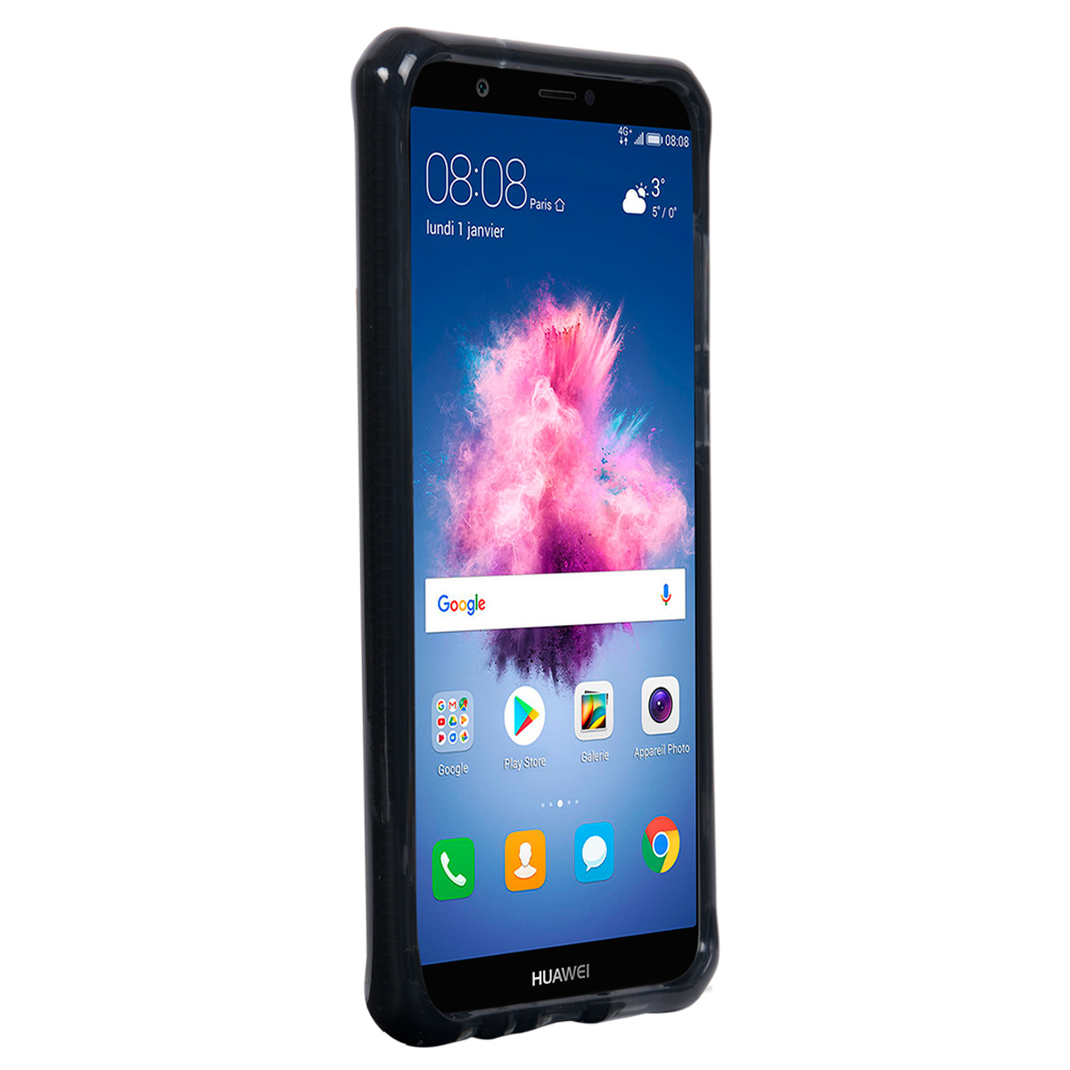 Uno smartphone nero con uno sfondo colorato e icone delle app.
