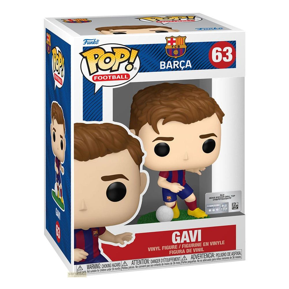 Figura Funko POP! di Gavi in maglia del Barcellona con pallone.