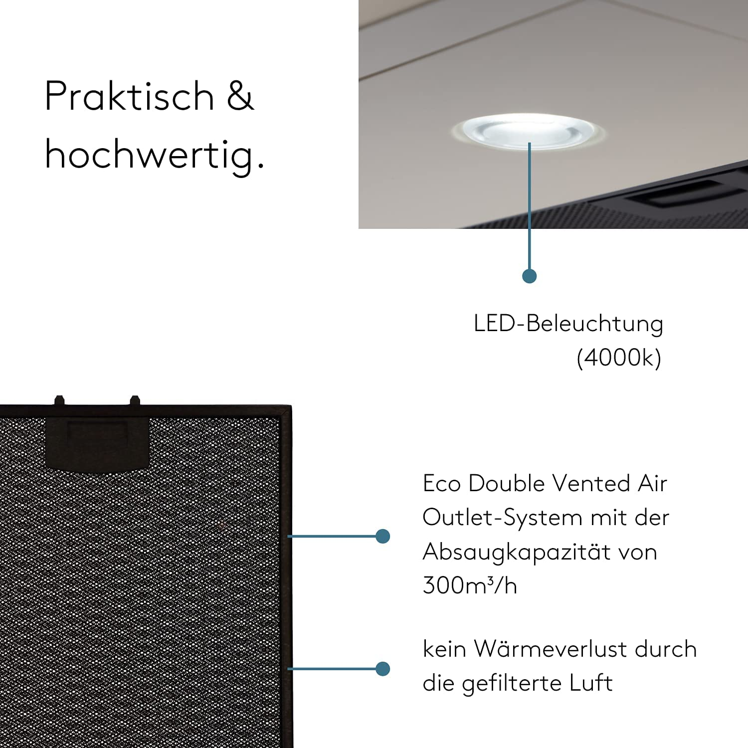 Pratique et de haute qualité. Éclairage LED, Sortie d'air double ventilée.