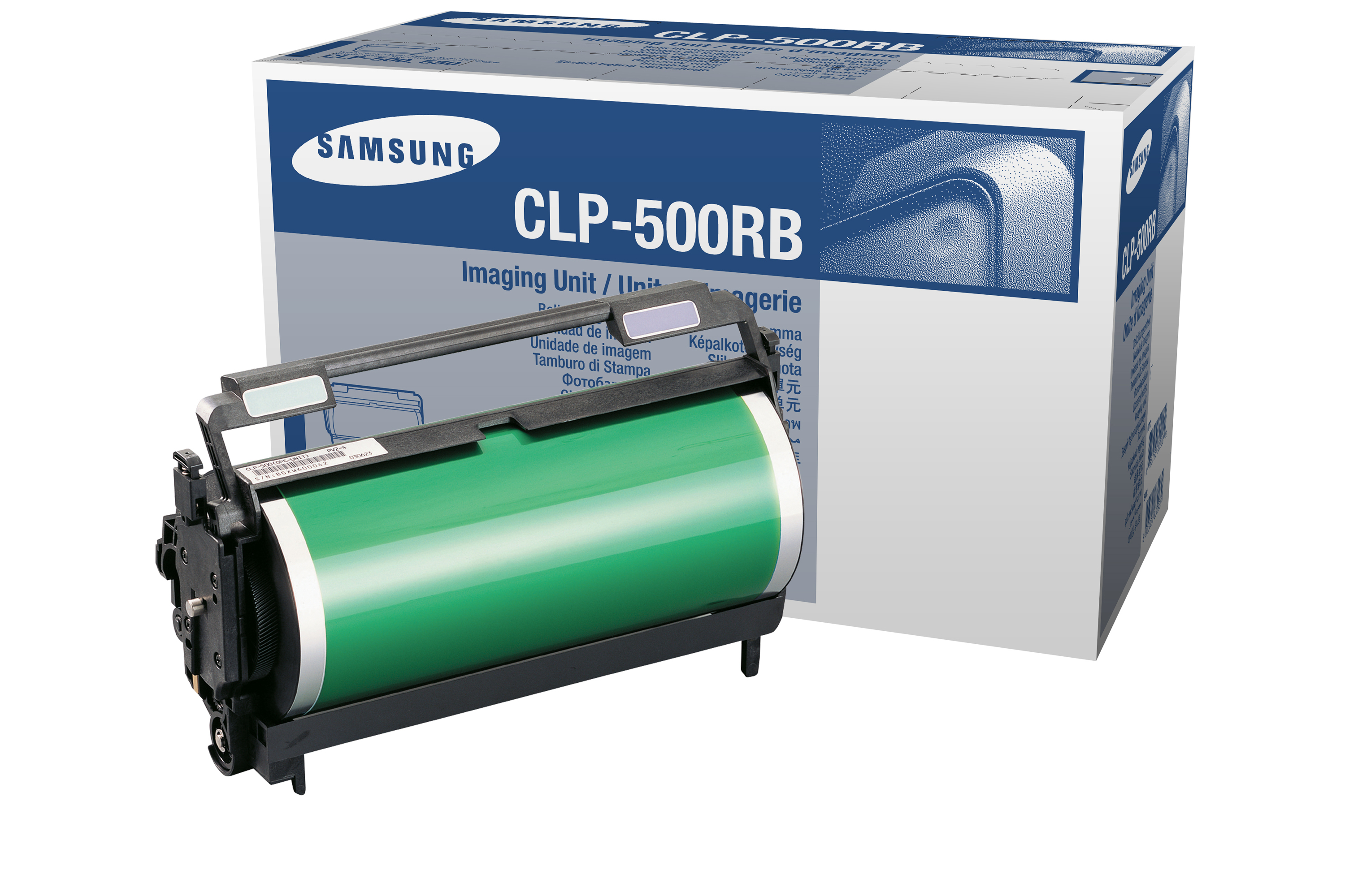 Unità di imaging Samsung CLP-500RB con manico nero su sfondo bianco.
