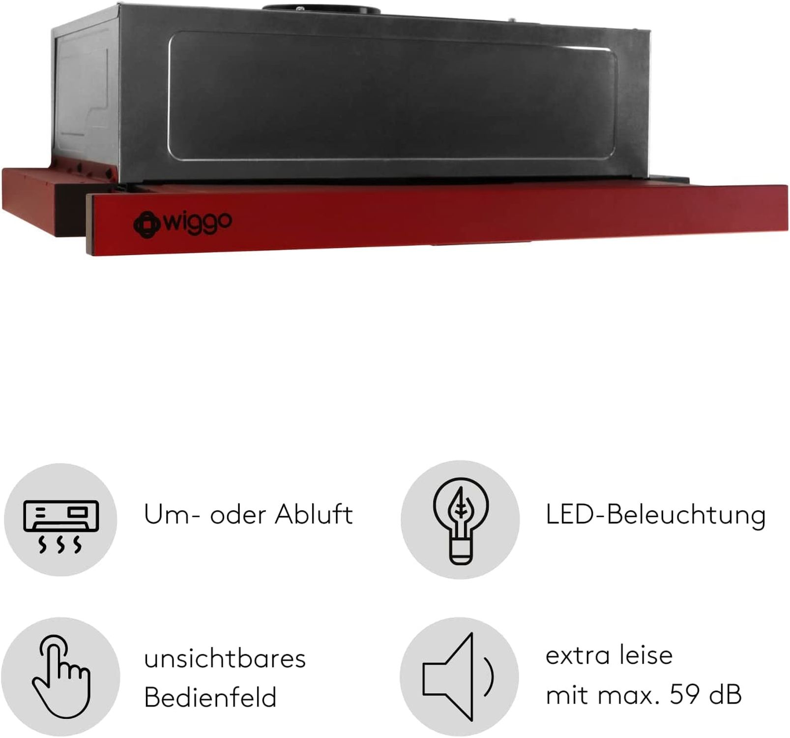 Hotte avec recirculation/extraction, LED, commande invisible, silencieuse.