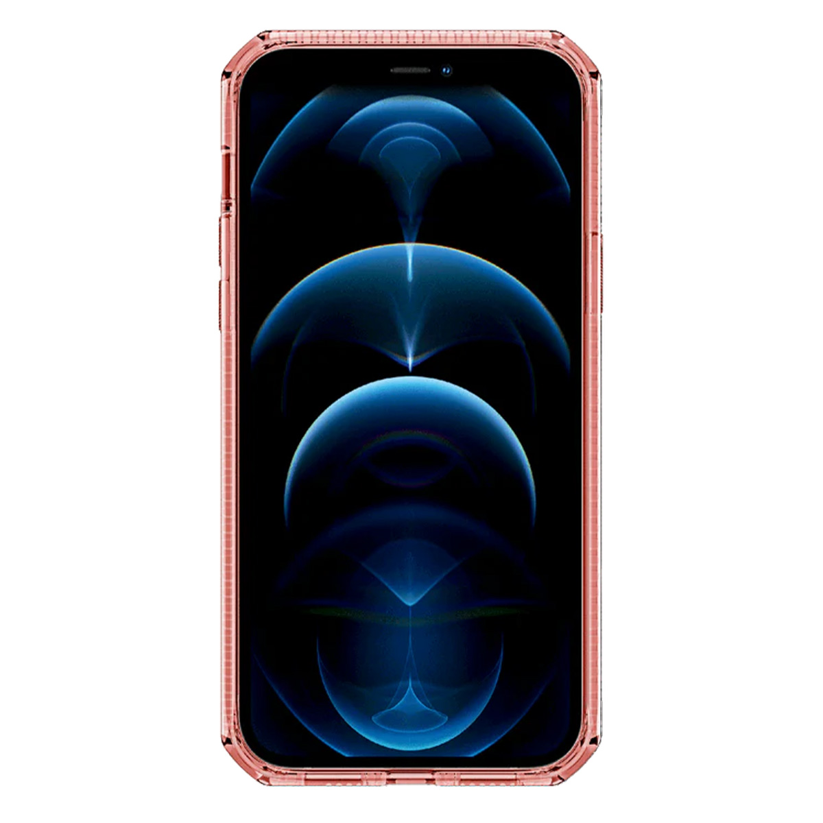 Un iPhone oro rosa con uno sfondo blu.