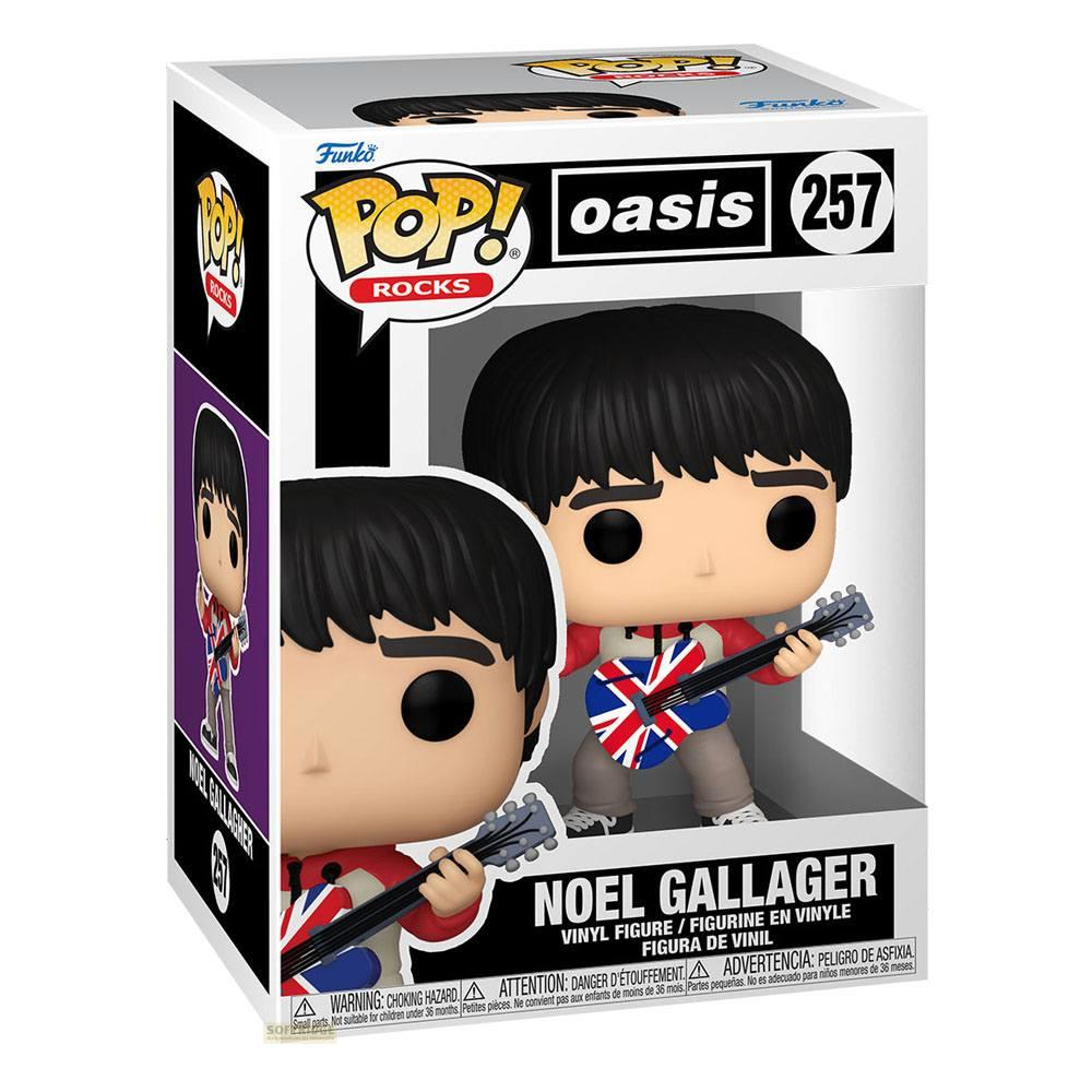Action figure Funko Pop in vinile di Noel Gallagher con una chitarra con design Union Jack.