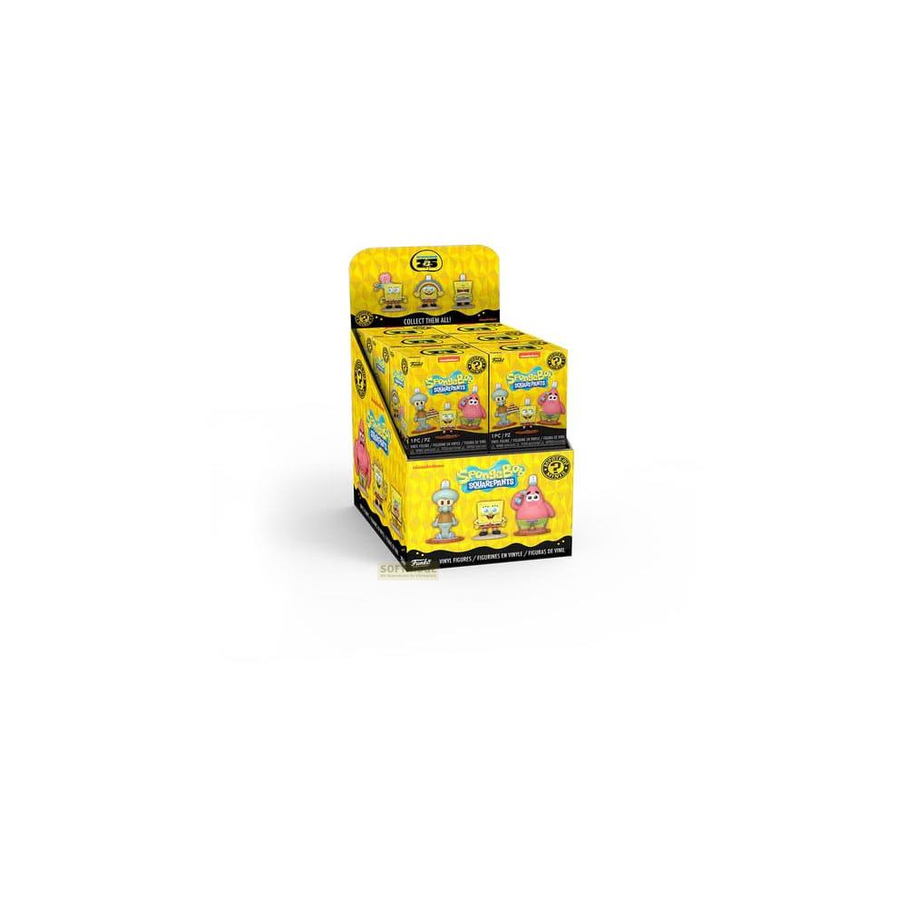Spongebob Squarepants Display Box mit Vinylfiguren. Gelb mit Charakterabbildungen.