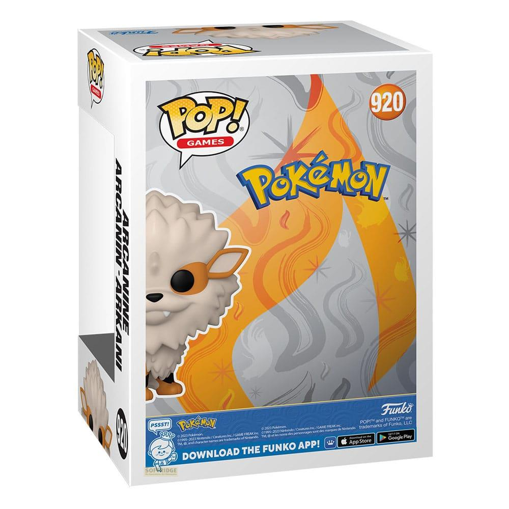Pudełko Funko Pop Arcanine z Pokémon, numer 920. Zawiera grafikę Arcanine.