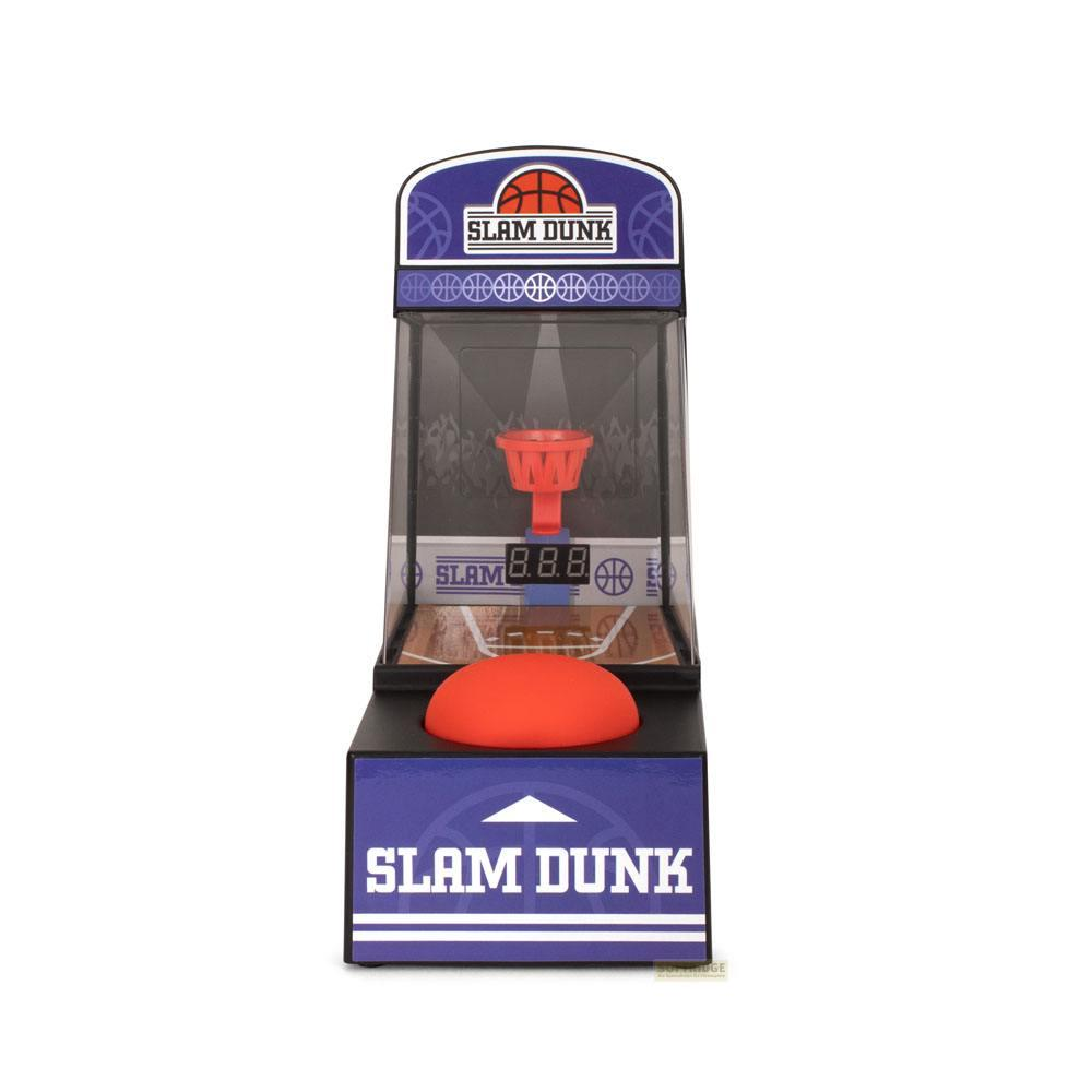Mini gioco di basket con pulsante rosso e display digitale.