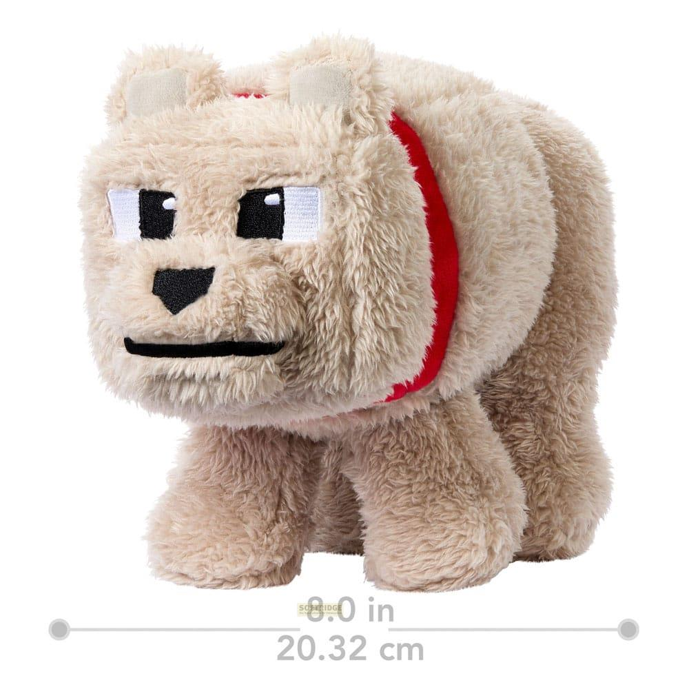 Peluche cane beige e soffice con collare rosso, design pixelato.