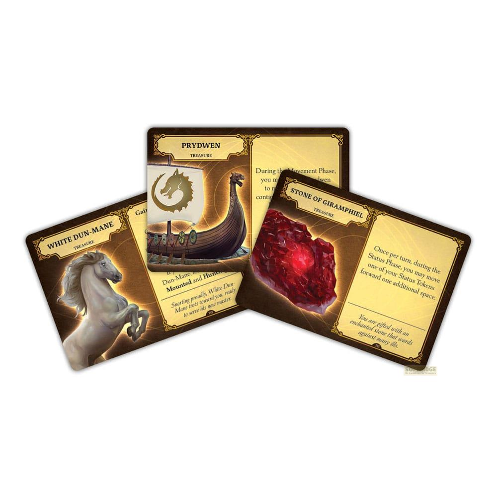 Tre carte da gioco: un cavallo, una nave vichinga e una gemma rossa.