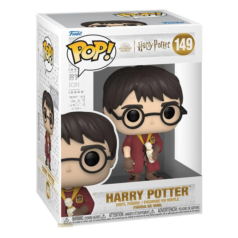 Figurka Funko Pop Harry Potter w pudełku. Harry ma na sobie szatę i trzyma zwój.
