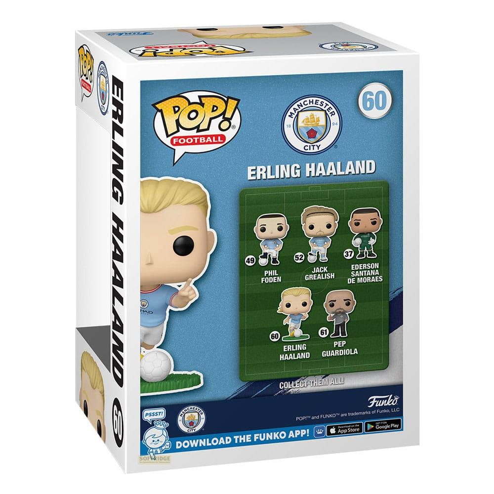 Funko Pop! Erling Haaland box showing football figures: Foden, Grealish, Ederson, Haaland, Guardiola.
