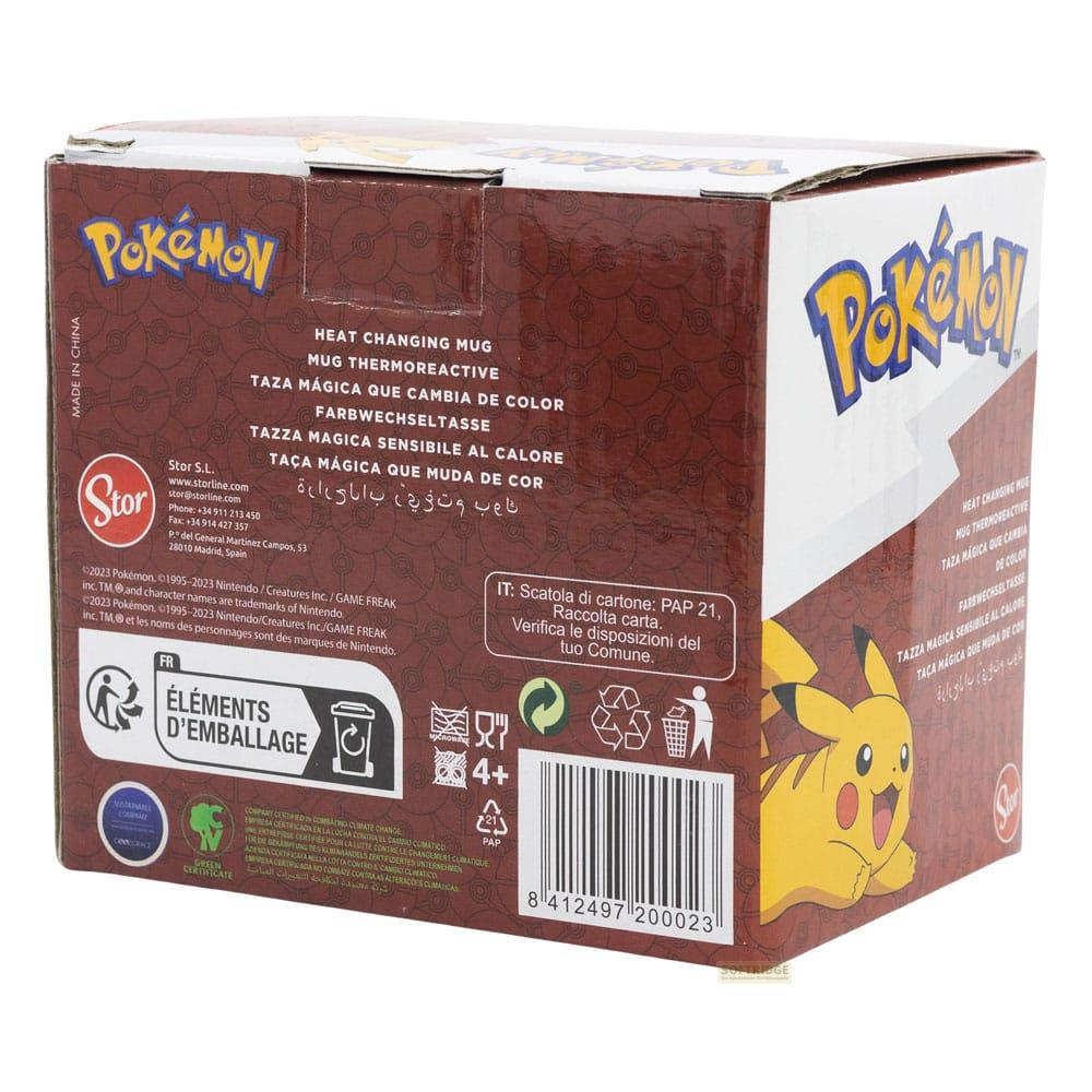 Embalaje de taza Pokémon con ilustración de Pikachu y texto detallado.