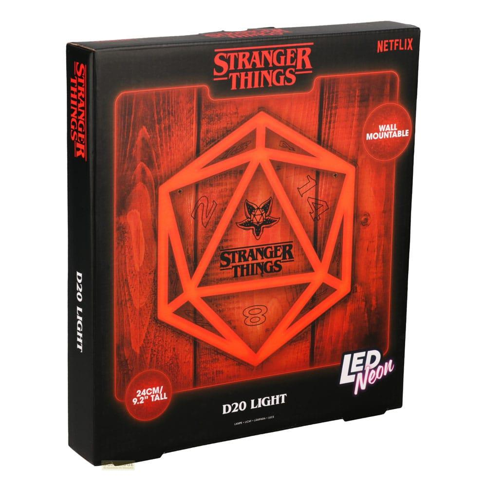 Neonowe światło D20 Stranger Things na drewnianym tle, 24cm.