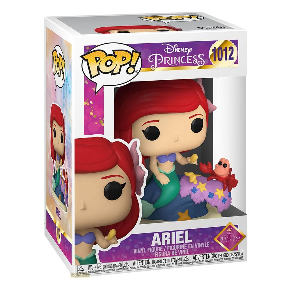 Figura de vinilo Ariel Funko Pop con Flounder y Sebastian en caja.