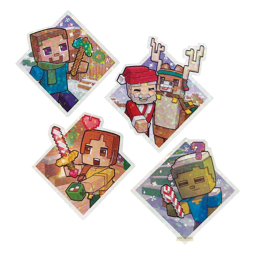 Minecraft-Figuren im Weihnachtsdesign: Steve, Nikolaus, Rentier, Alex, Zombie.