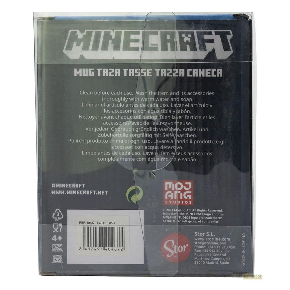 Logotipo de Minecraft e información del producto en una caja.