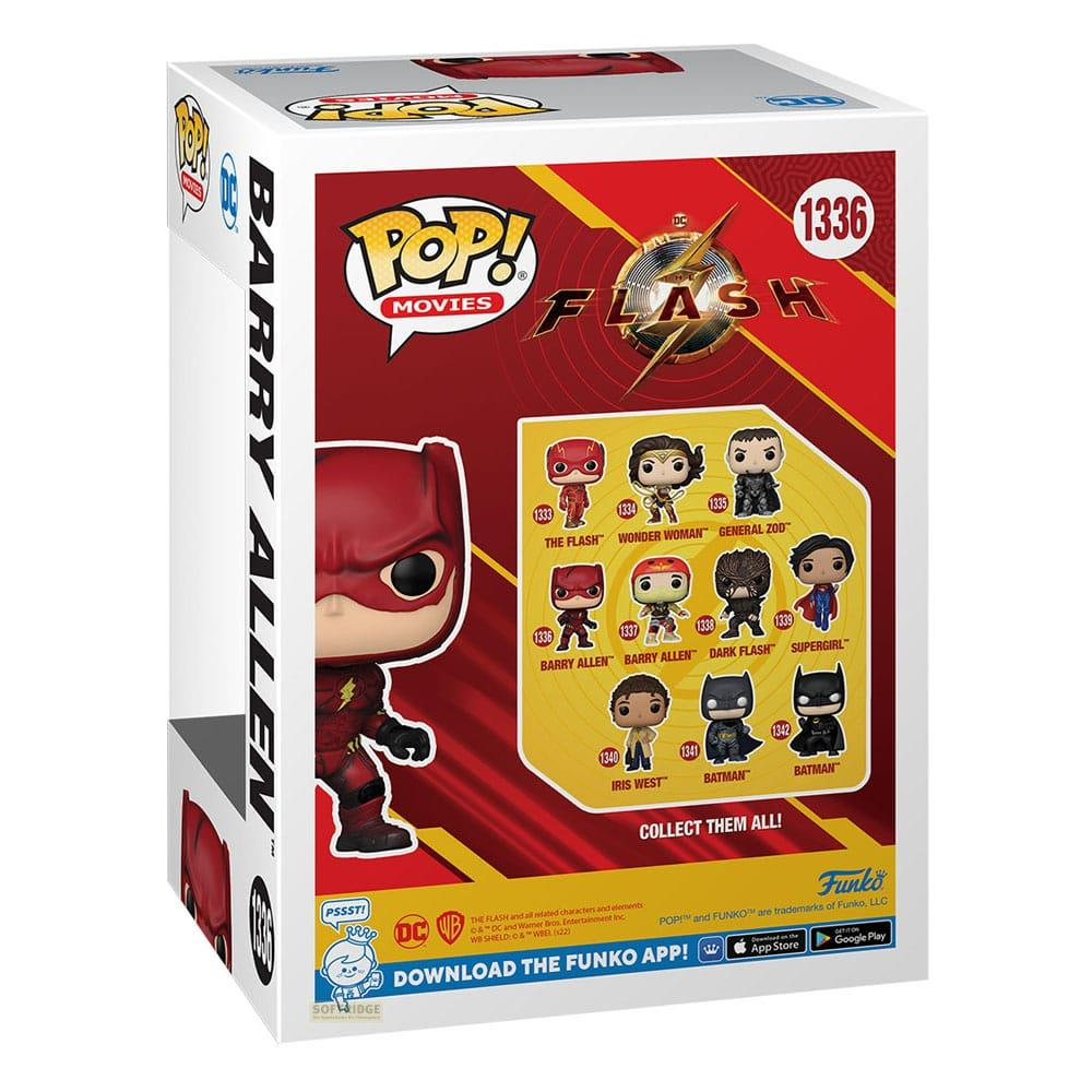 Caja Funko Pop! de The Flash, mostrando figuras de Barry Allen, Wonder Woman, Batman.