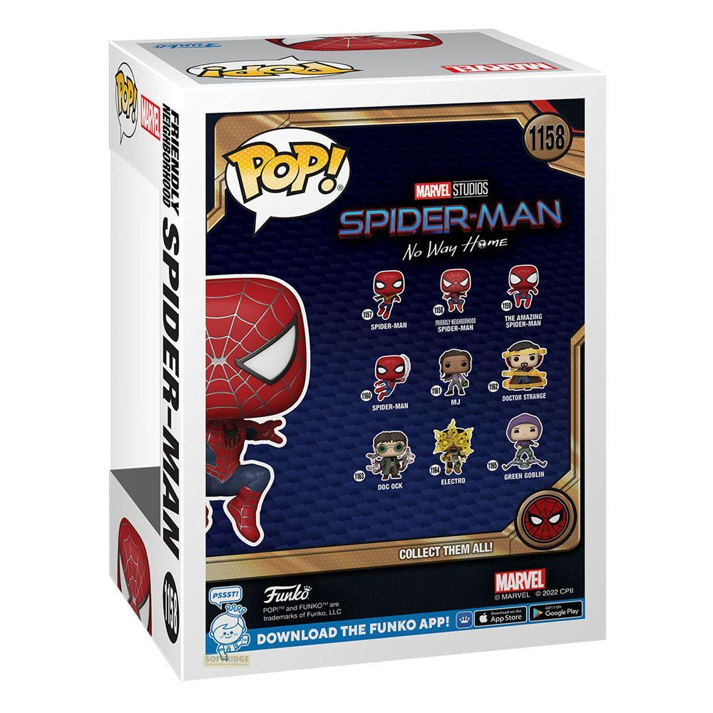 Caja Funko Pop! de Spider-Man: No Way Home, con arte de personajes y logo.