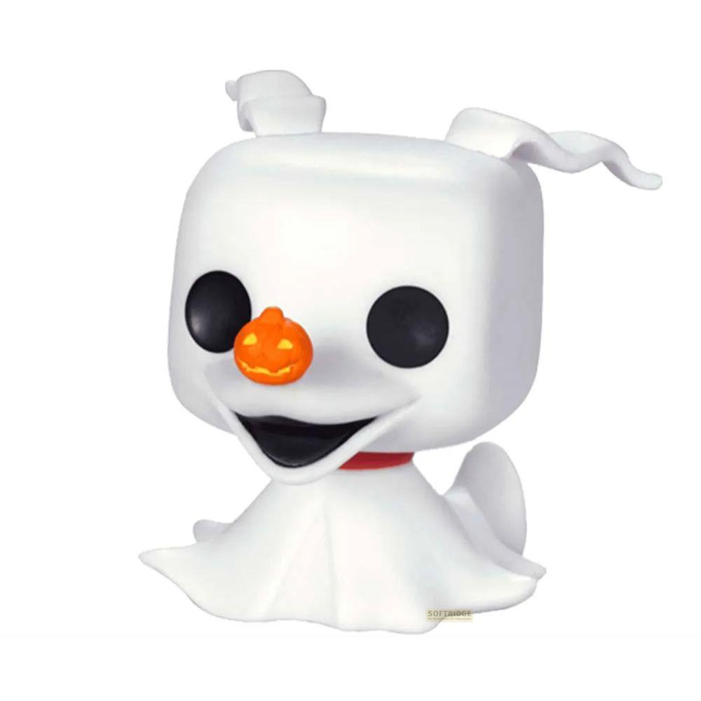 Funko Pop vinile cane bianco con naso di zucca e collare rosso.