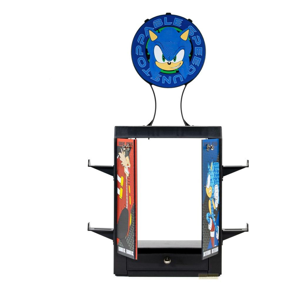 Scaffale a tema Sonic the Hedgehog con armadio aperto e logo Sonic.