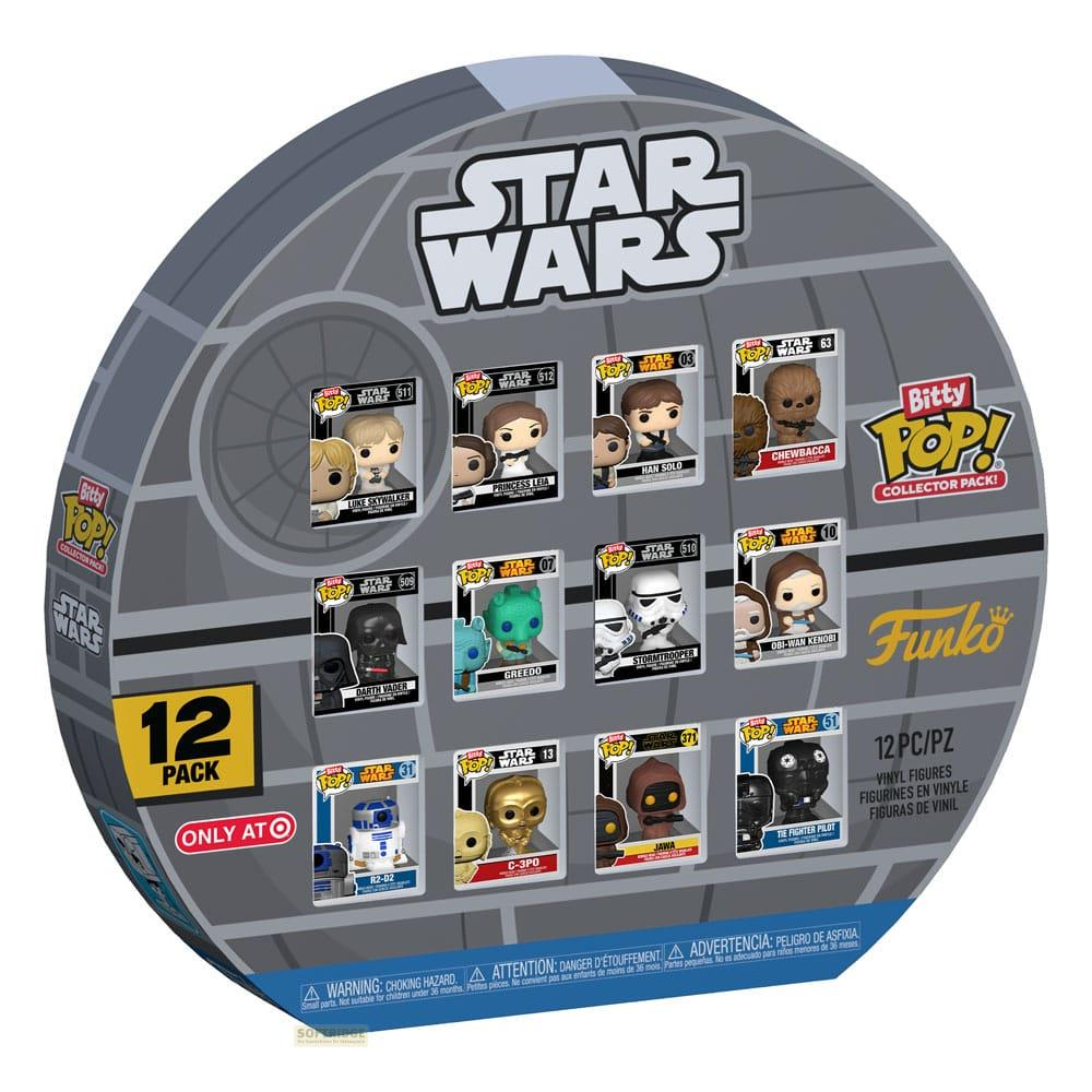 Confezione rotonda Star Wars Funko Pop! con 12 figure: Luke, Leia, Han, Chewie, Vader, Greedo, Stormtrooper, Obi-Wan.