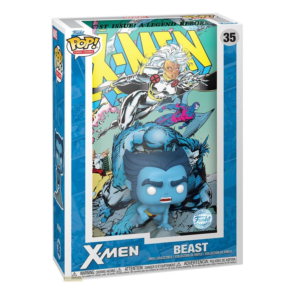 Figurka Funko Pop X-Men Comic Beast w pudełku z okładką komiksu i ostrzeżeniami.