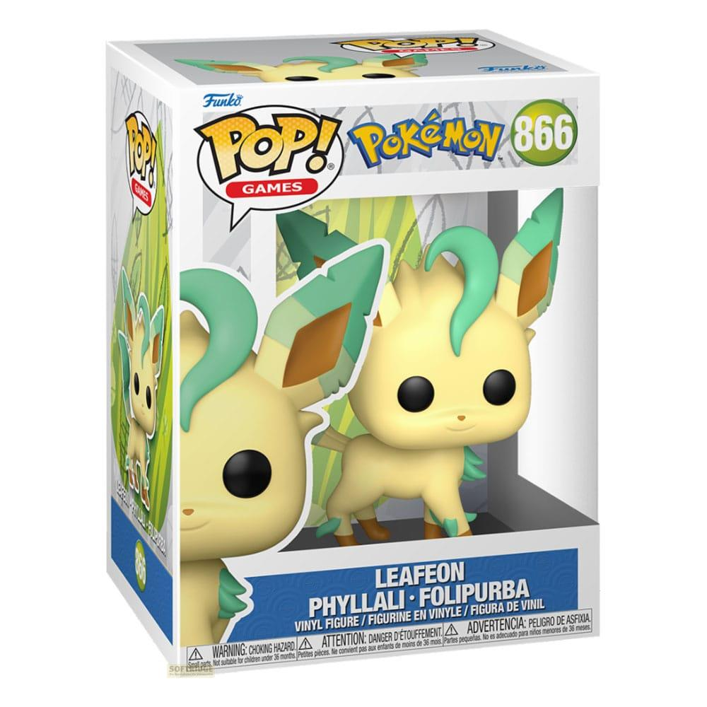 Una figuretta in vinile Funko Pop! di Leafeon, numero 866, nella scatola.