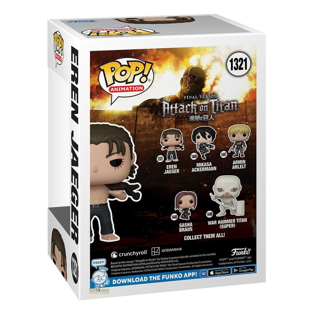 Scatola Funko Pop! di Attack on Titan con Eren Jaeger e altri personaggi.