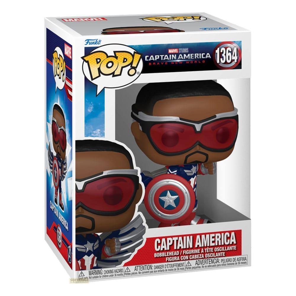 Figura Funko Pop! Capitán América con escudo y alas en caja.