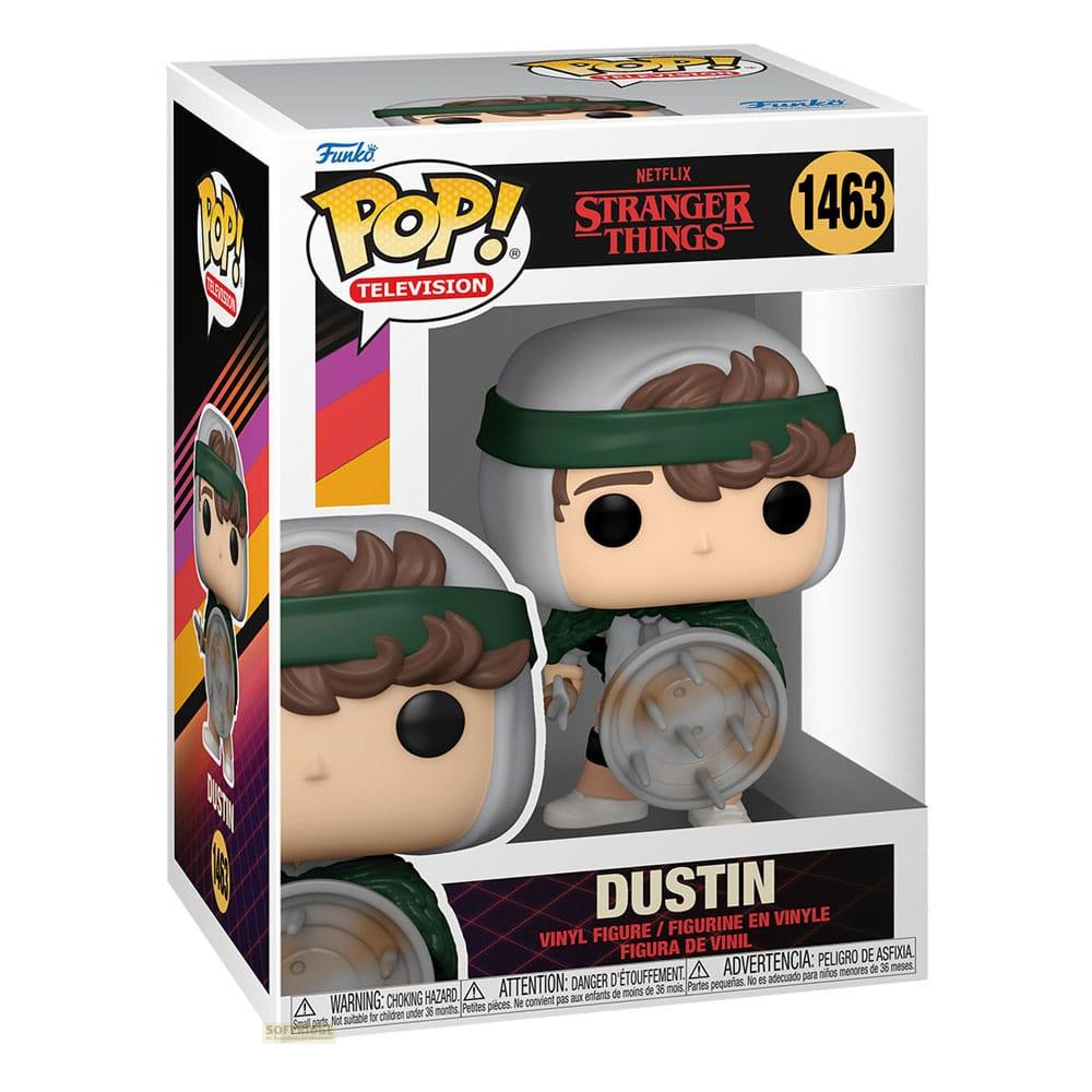 Funko Pop! Figur von Dustin aus Stranger Things mit Schild und Helm.