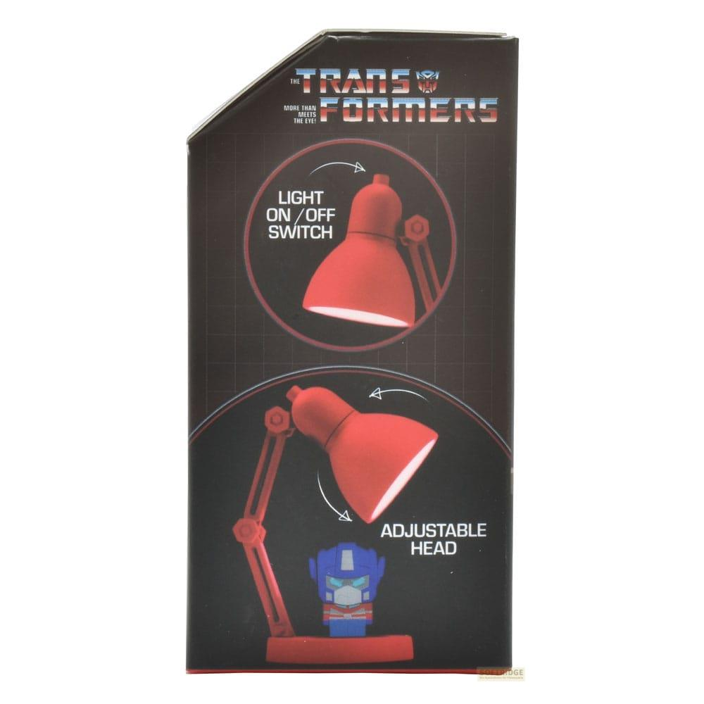 Verpackung für eine rote Transformers-Schreibtischlampe mit Optimus Prime.
