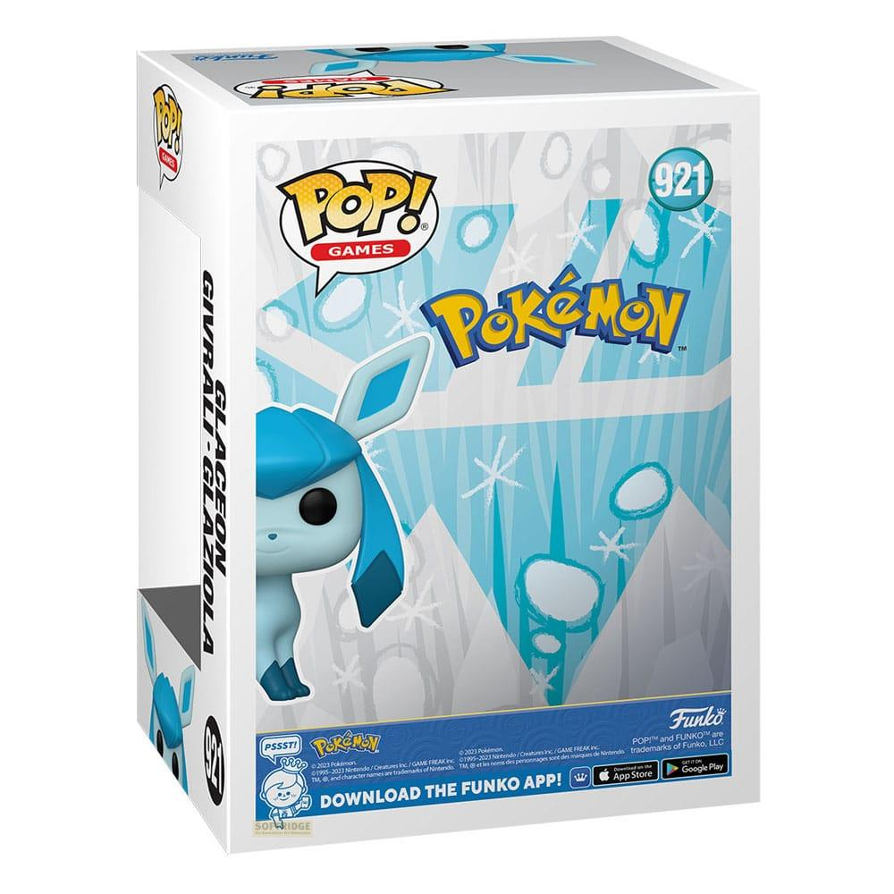 Funko Pop! Glaceon-Figur, Pokemon-Box mit Eis-Thema und Spiel-Logo.