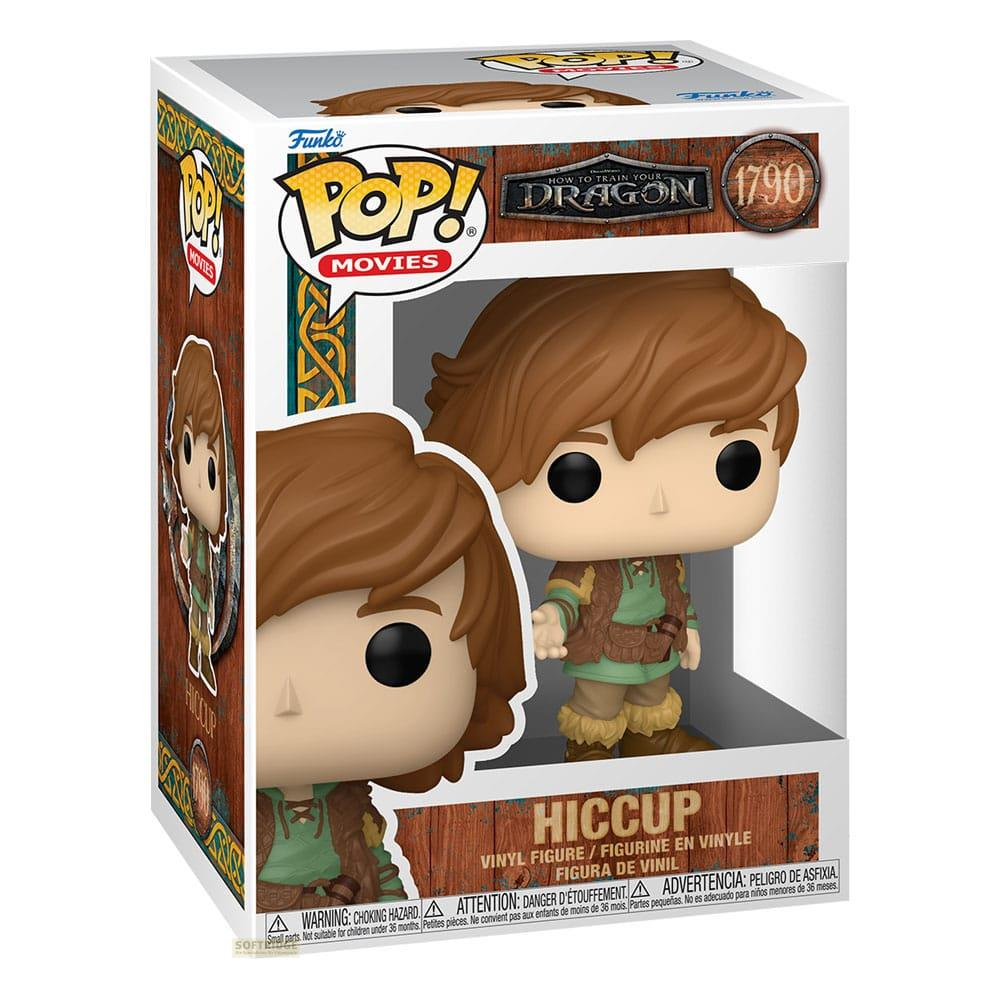 Una figure Funko Pop! di Hiccup da Dragon Trainer, nella sua confezione originale, con i suoi capelli castani e il vestito verde.