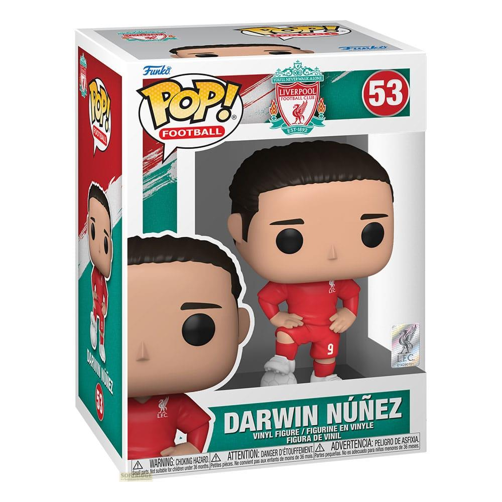 Action figure Funko Pop! di Darwin Nunez con maglia del Liverpool, numero 53.