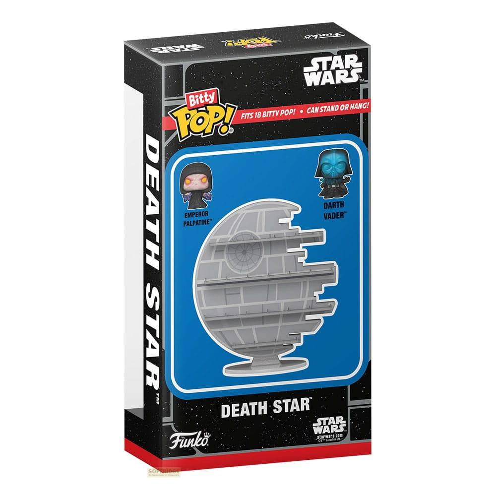 Funko Pop!-Verpackung für Star Wars Todesstern, mit Figuren von Imperator Palpatin und Darth Vader.