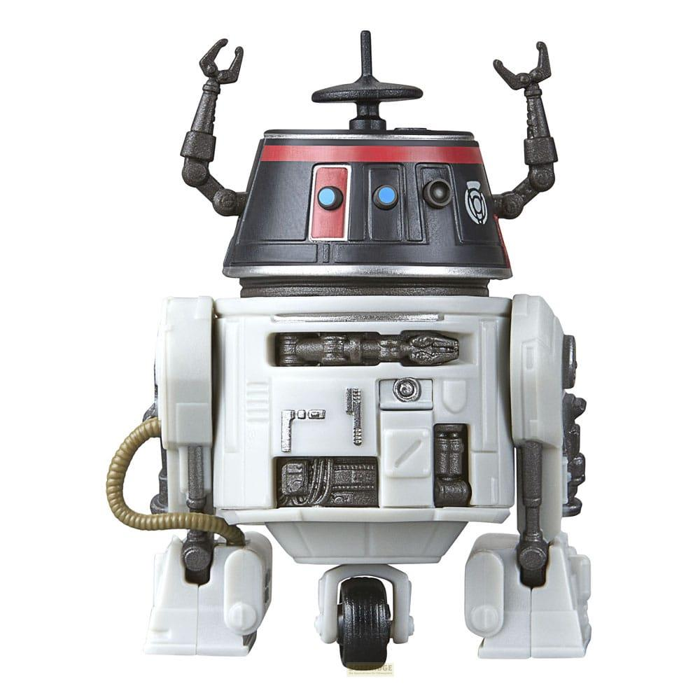 Un robot bianco e nero con accenti rossi e due braccia.