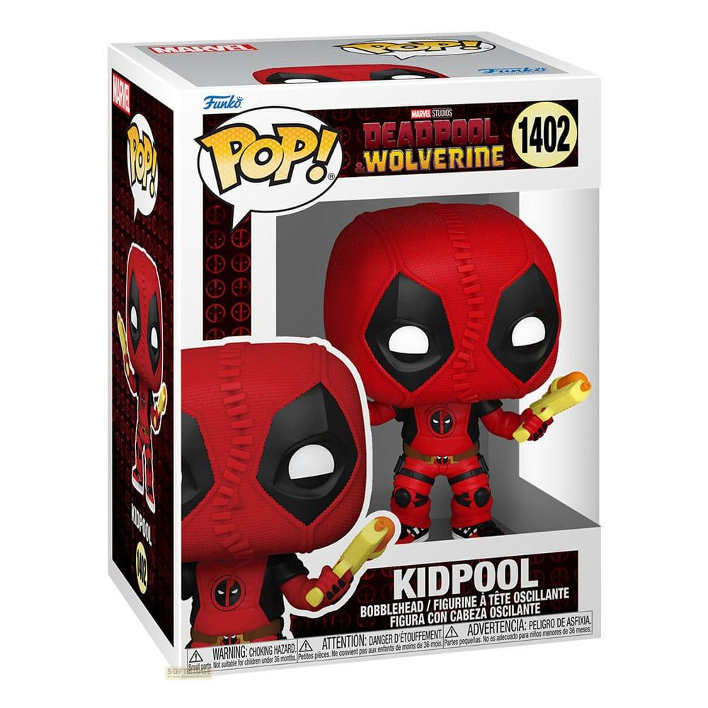 Action figure Funko Pop! Kidpool da Deadpool & Wolverine, con armi gialle.