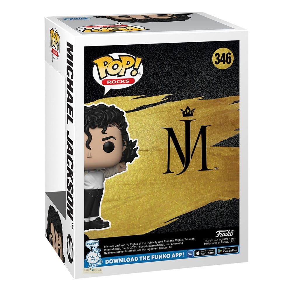 Funko Pop Michael Jackson Figur auf seiner Box mit dem MJ-Logo.