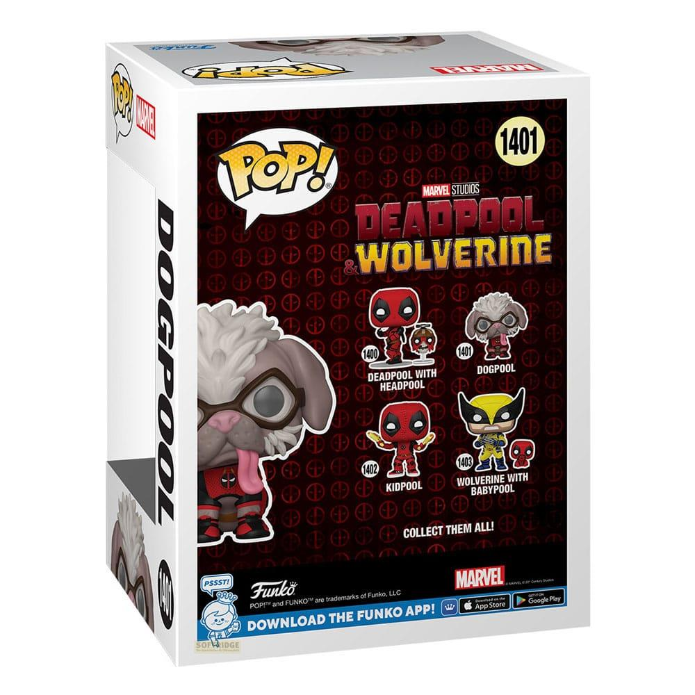 Scatola Funko Pop! di Deadpool & Wolverine con figura di Dogpool e altri personaggi.