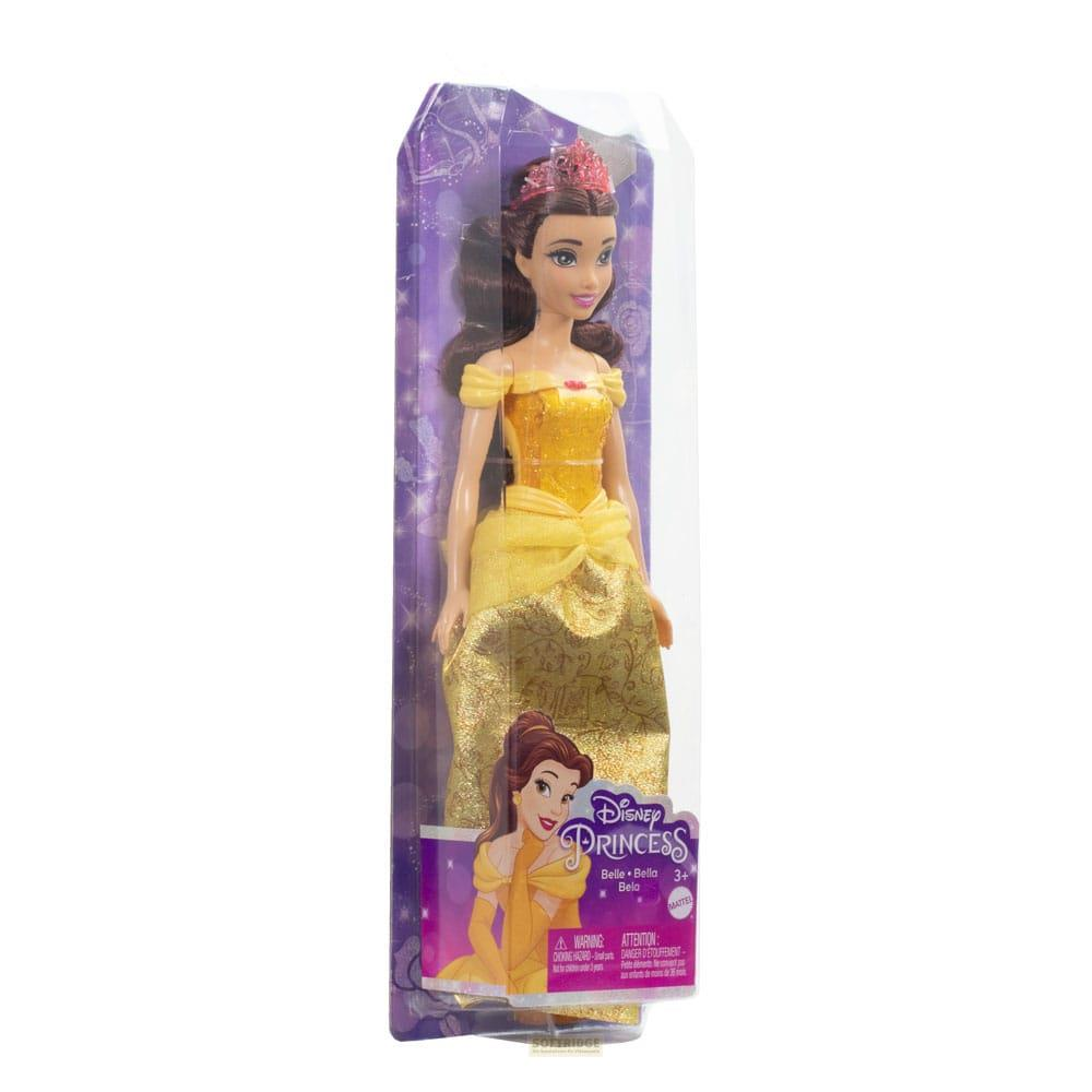 Disney Prinzessin Belle-Puppe in gelbem Kleid mit Krone in Verpackung.