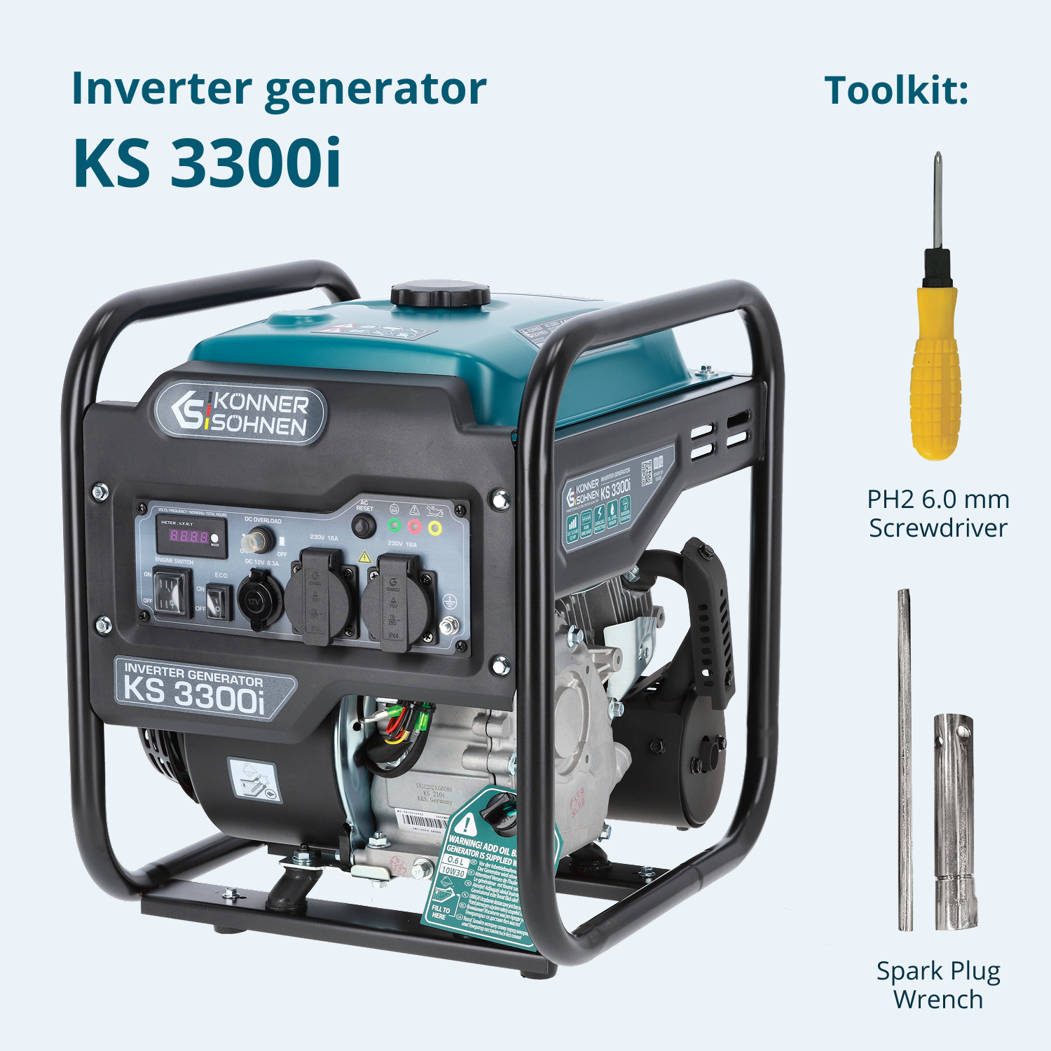 Generator inwerterowy Konner & Sohnen KS 3300i z narzędziami.
