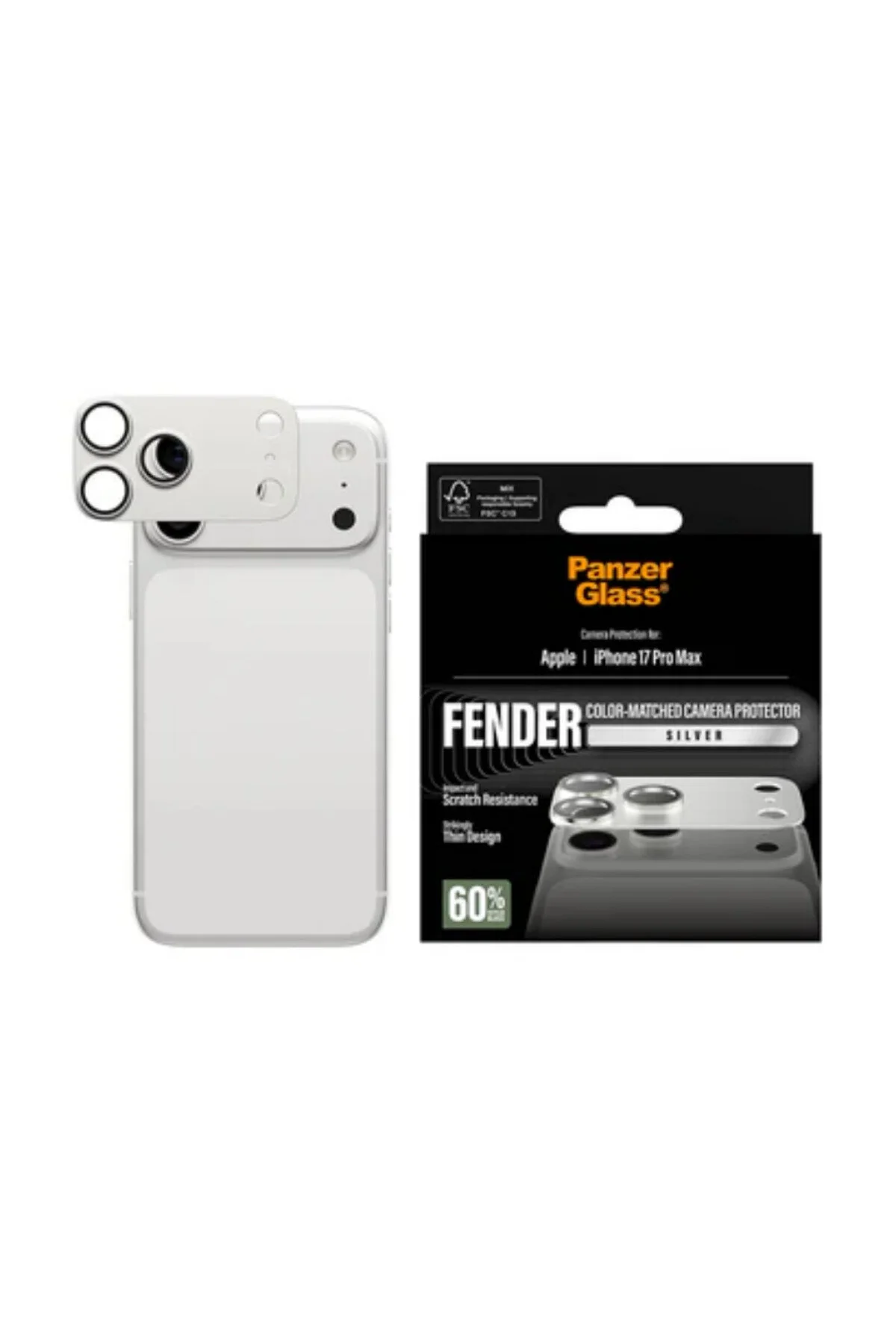 Coque de téléphone blanche avec protection caméra argentée à côté.