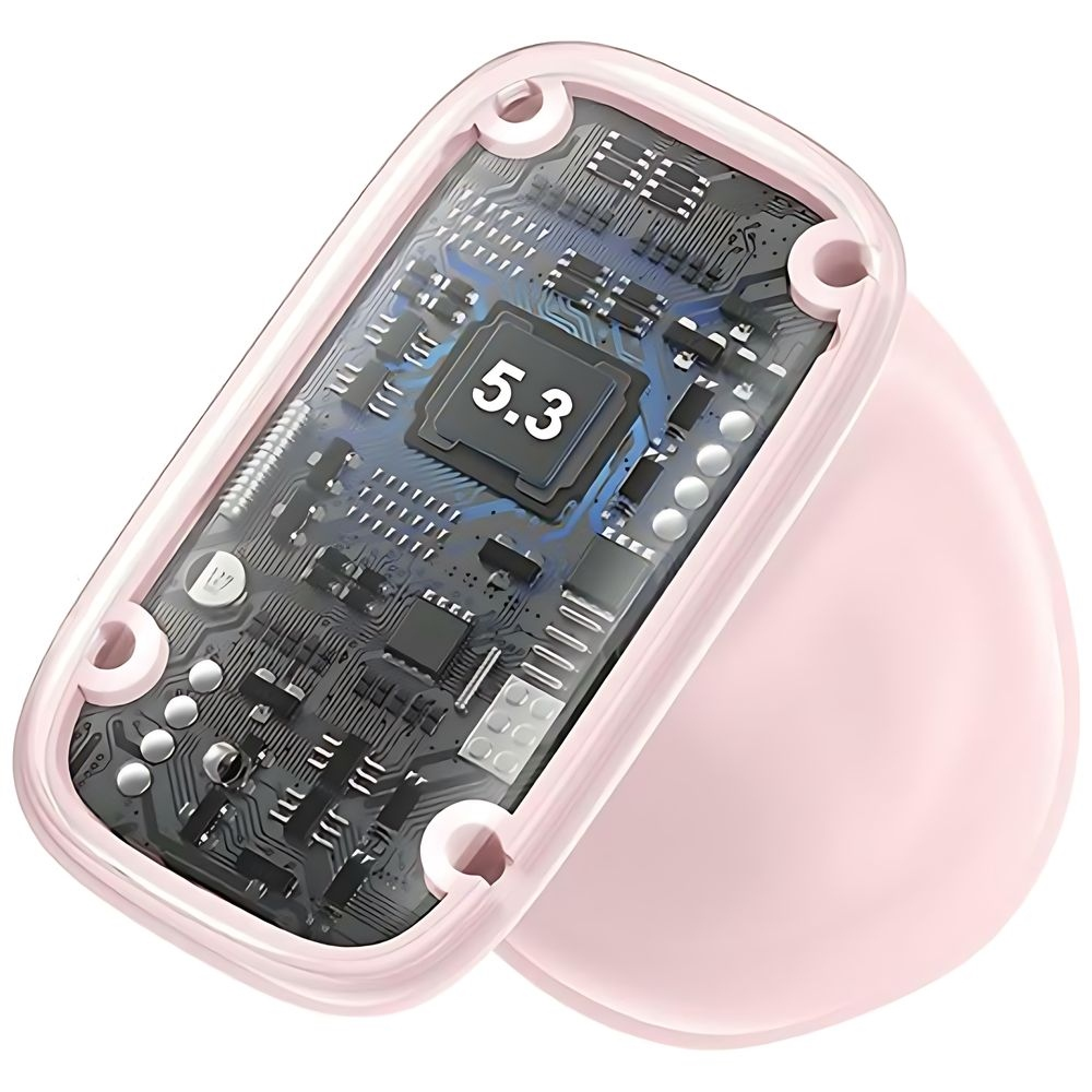 Ein rosa Gehäuse zeigt eine Leiterplatte mit der Aufschrift 5.3.