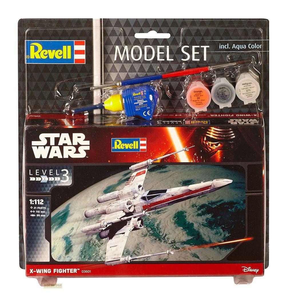 Maquette Revell Star Wars X-Wing Fighter avec peintures et pinceaux.